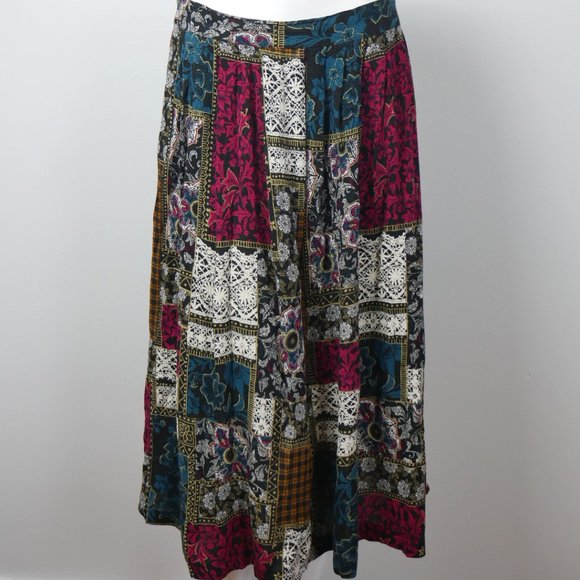 Vintage Options by Worthington Patchwork Black Green and Pink Midi Skirt Large - Picture 3 of 9